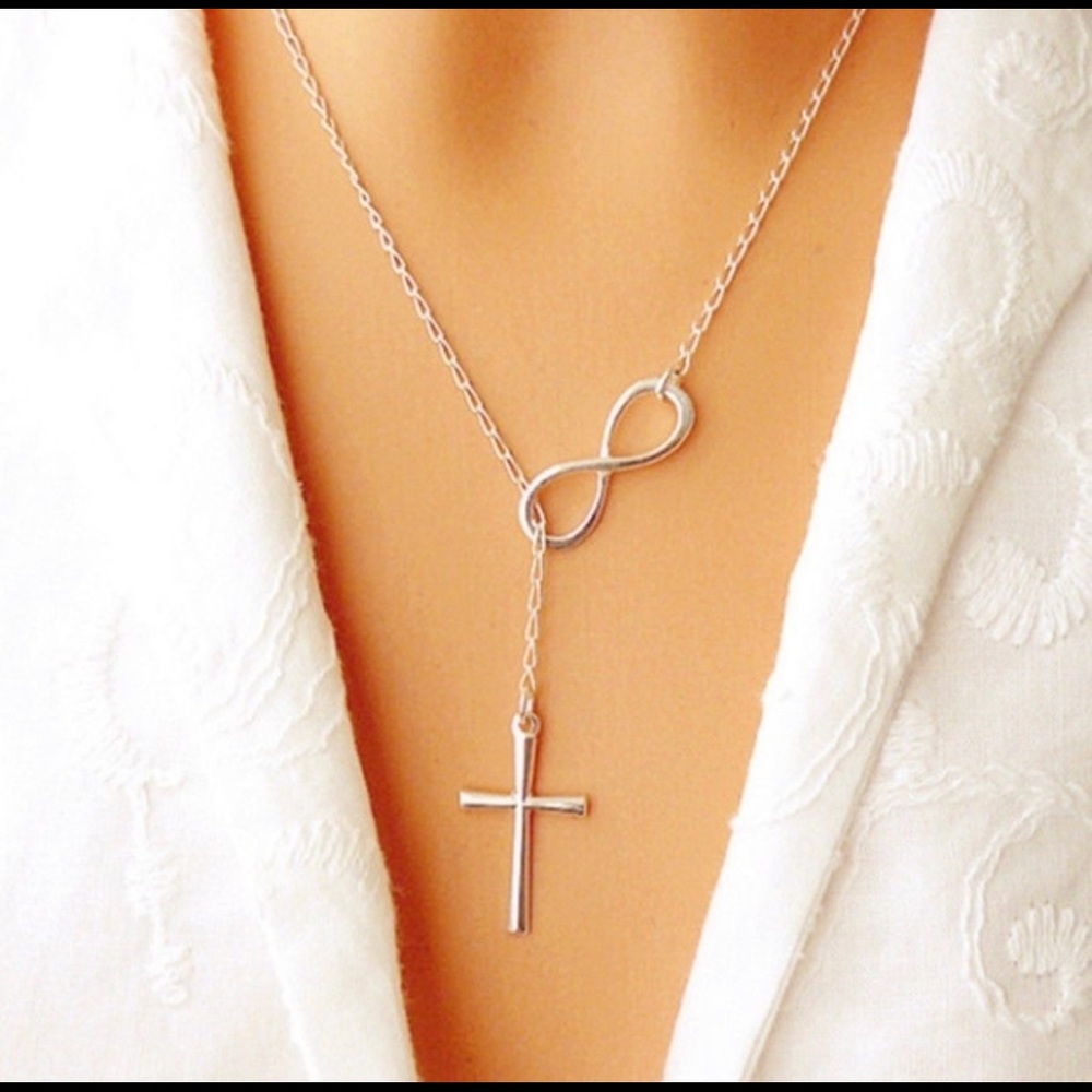 Cross Infinity Necklace.  Silver.